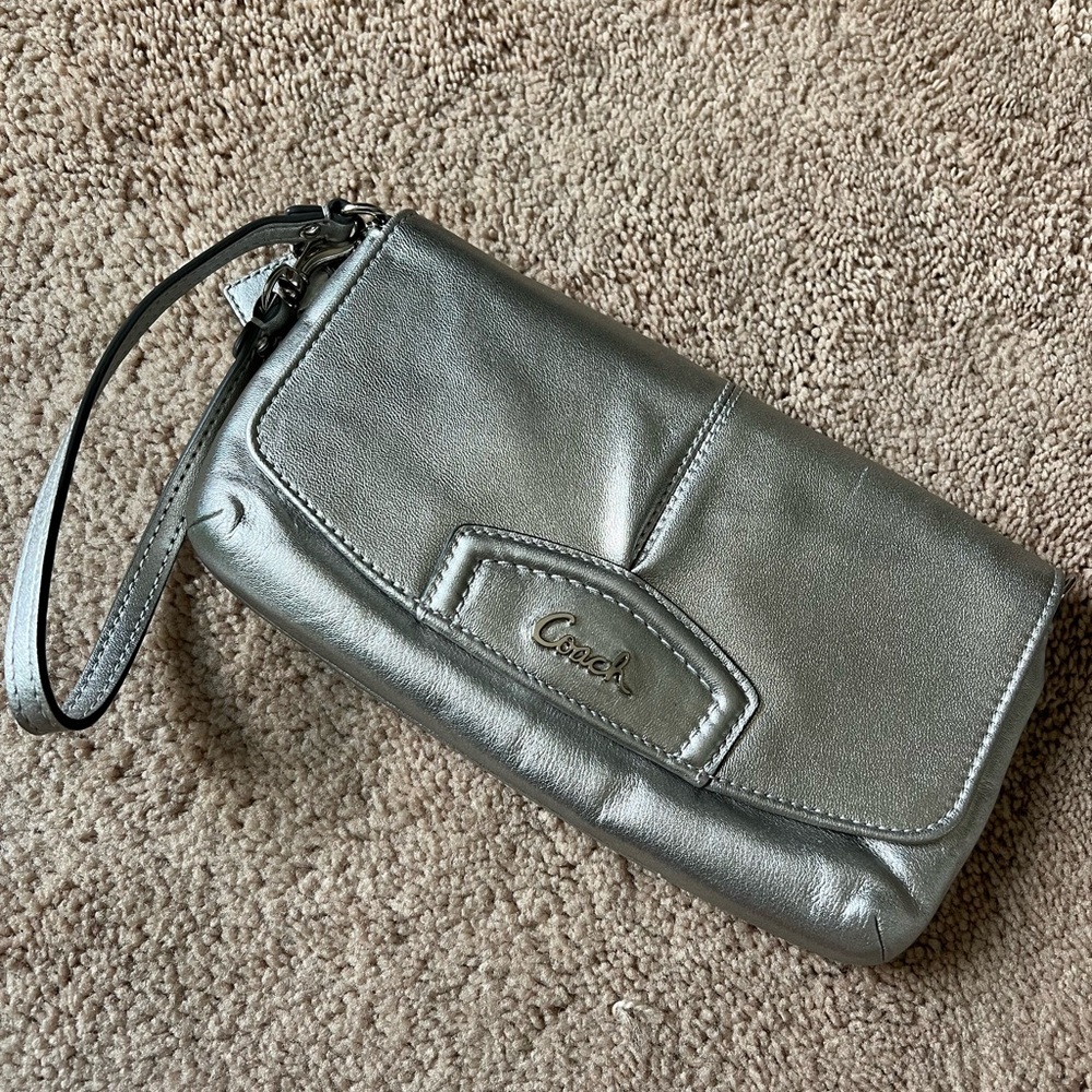 Silver coach wristlet